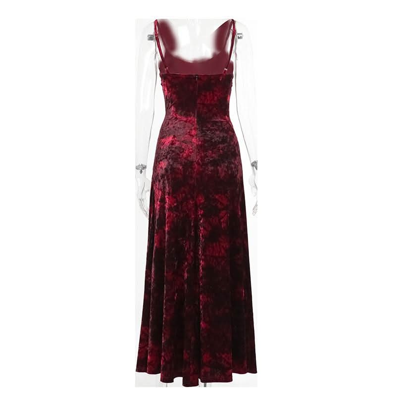 Ruched v neck zip-up print contrast cami maxi dress  | Festival Outfits Women