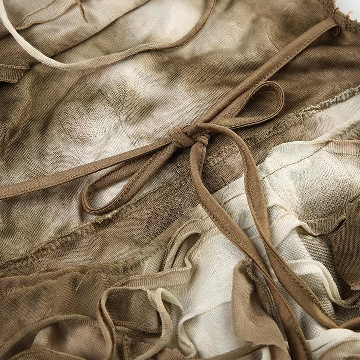 Halter tie dye ruffle backless cami mini dress  | Festival Outfits Women