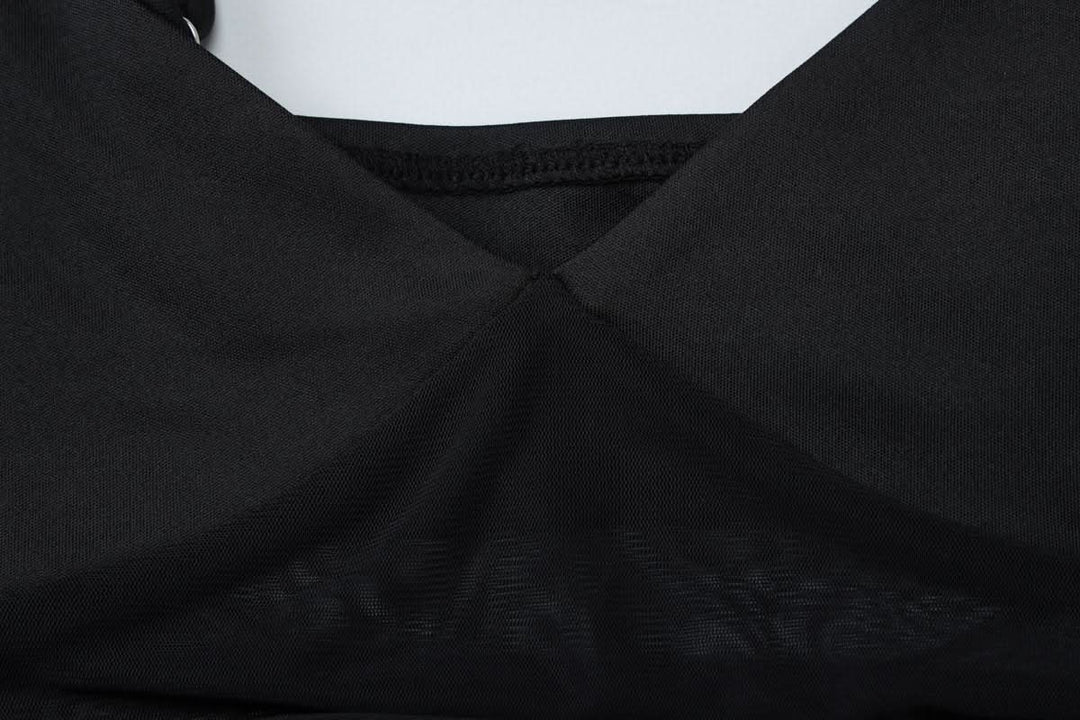 V neck mesh hollow out cami cut out maxi dress  | Festival Outfits Women