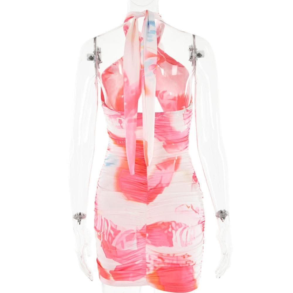 Flower applique cross front ruched contrast self tie mini dress-final-sale  | Festival Outfits Women
