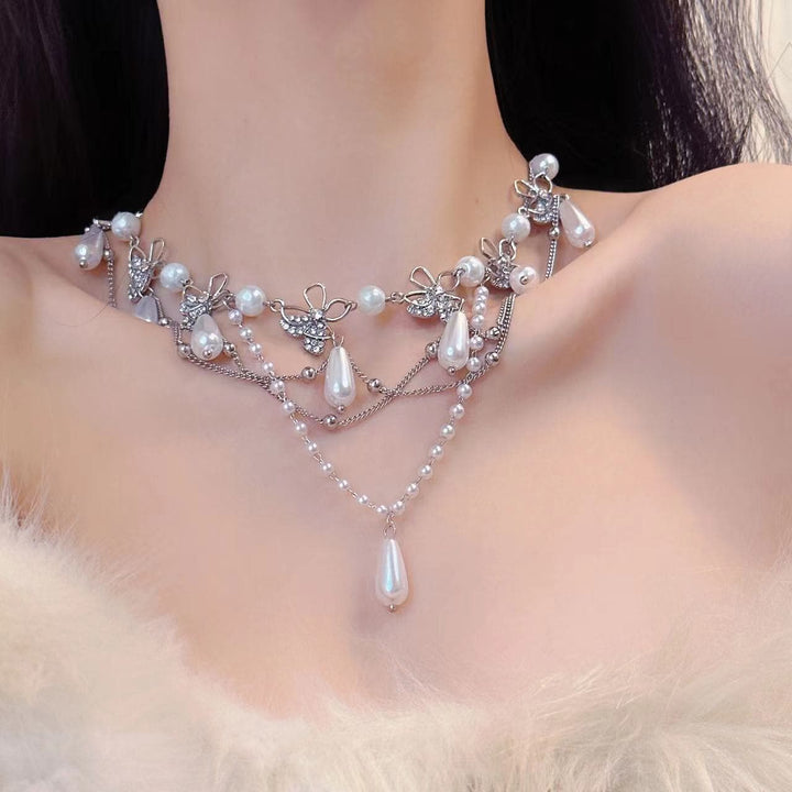 Droplet pendant rhinestone beaded choker necklace  | Festival Outfits Women