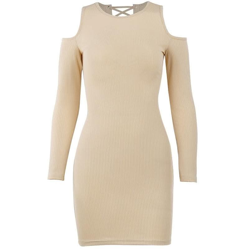 Long sleeve solid hollow out lace up self tie cut out mini dress-final-sale  | Festival Outfits Women