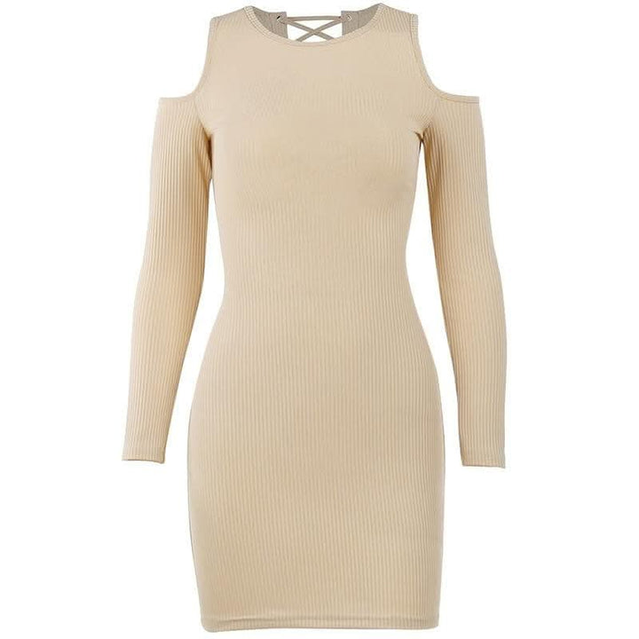 Long sleeve solid hollow out lace up self tie cut out mini dress-final-sale  | Festival Outfits Women