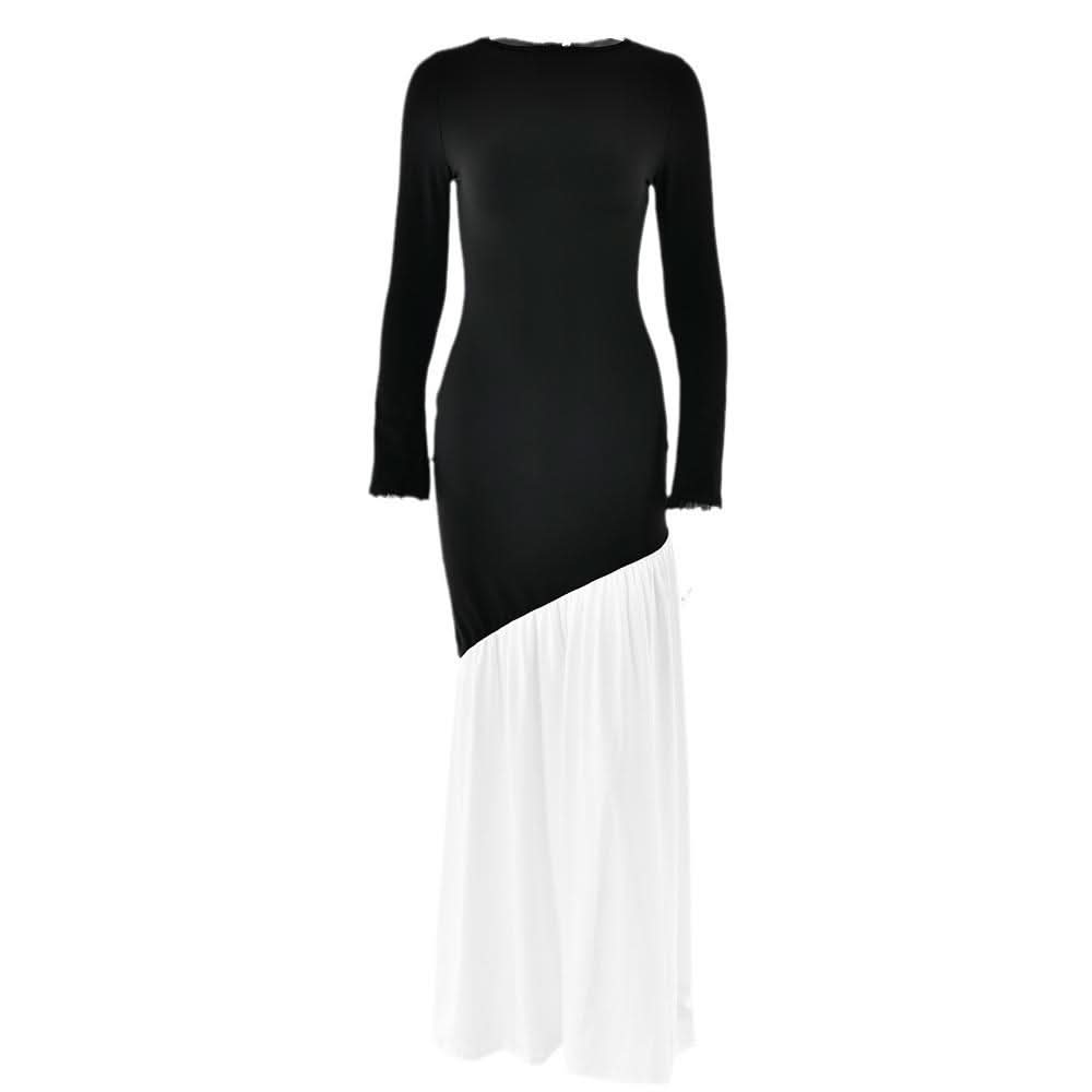 Long sleeve irregular crewneck ruched slit maxi dress  | Festival Outfits Women