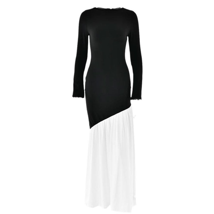 Long sleeve irregular crewneck ruched slit maxi dress  | Festival Outfits Women