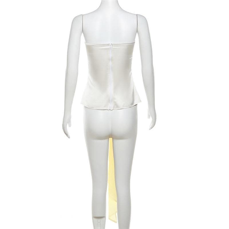 Bowknot sweetheart neck ruched ribbon zip-up satin tube top-final-sale  | Festival Outfits Women