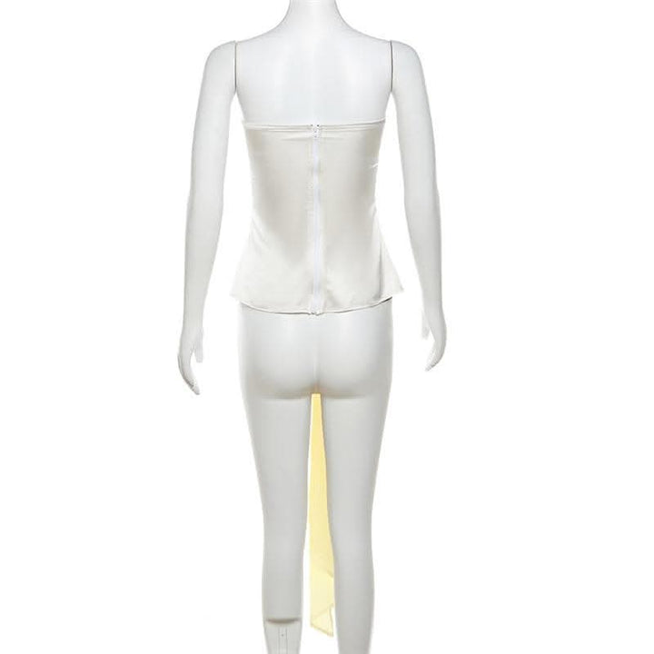 Bowknot sweetheart neck ruched ribbon zip-up satin tube top-final-sale  | Festival Outfits Women