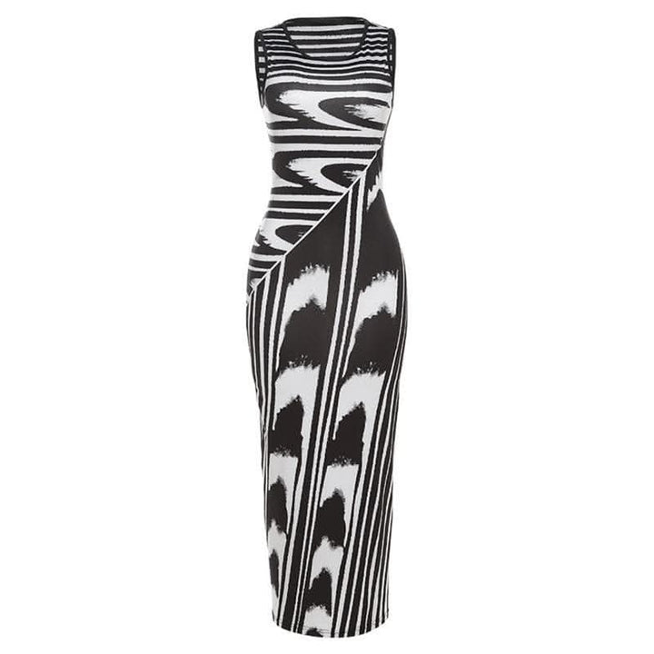 Striped contrast sleeveless round neck maxi dress-final-sale  | Festival Outfits Women
