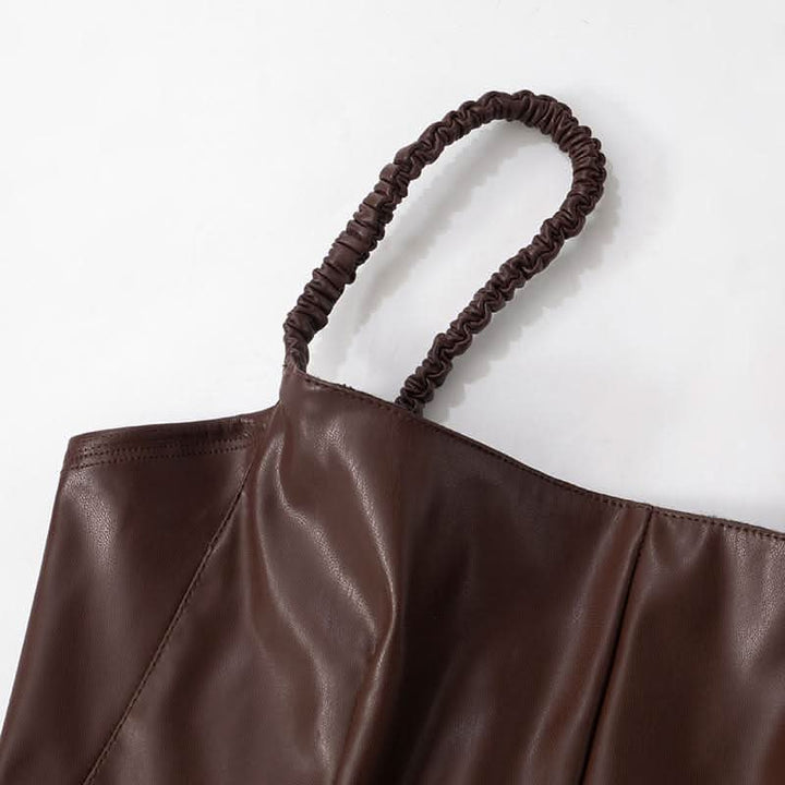 PU leather backless cami top-final-sale