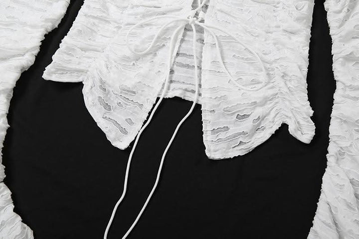 Long sleeve cross front textured top  | Festival Outfits Women
