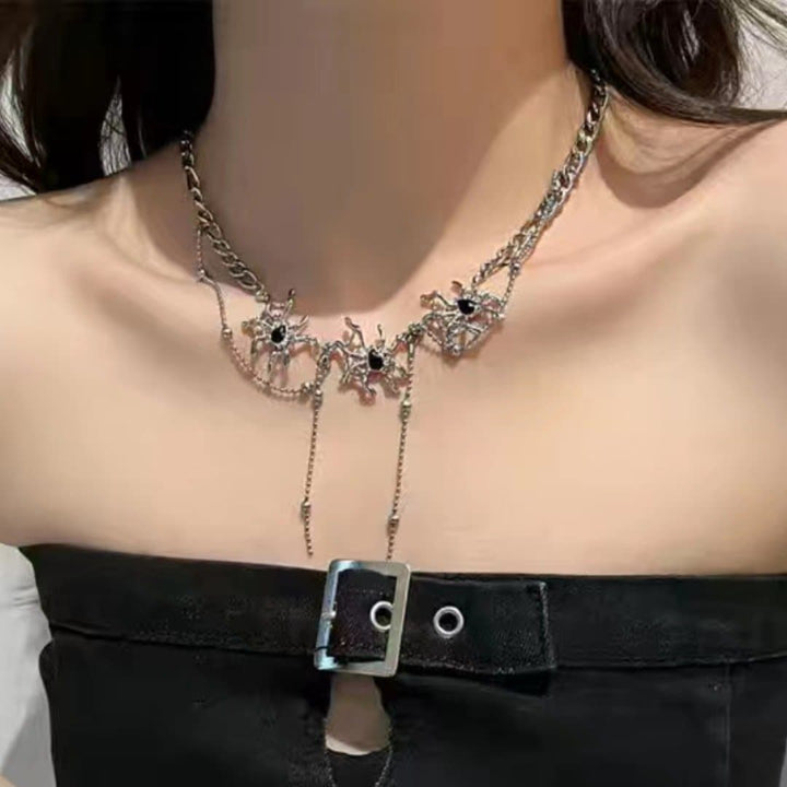 Spider abstract rhinestone metal chain necklace  | Festival Outfits Women