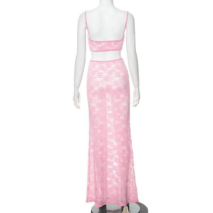 Sheer lace see through cami maxi skirt set-final-sale  | Festival Outfits Women