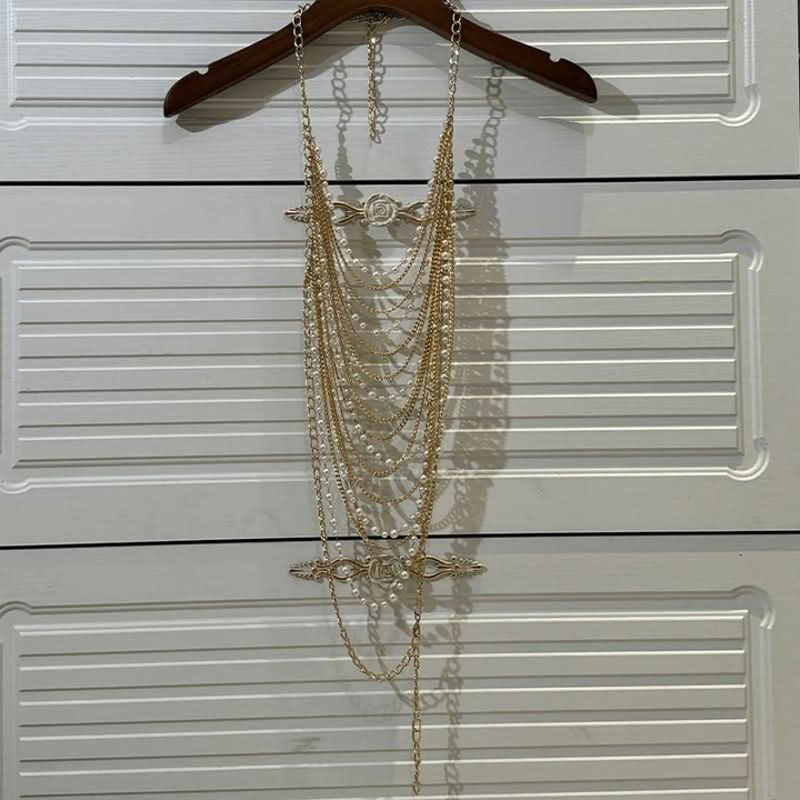 Halter metal chain beaded hollow out cut out top  | Festival Outfits Women-final-sale