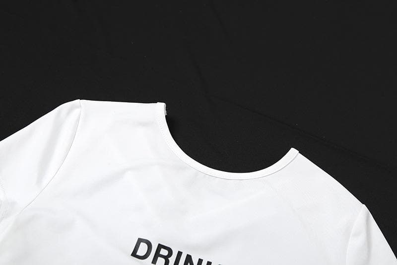Short sleeve crewneck ruched letter print crop top  | Festival Outfits Women