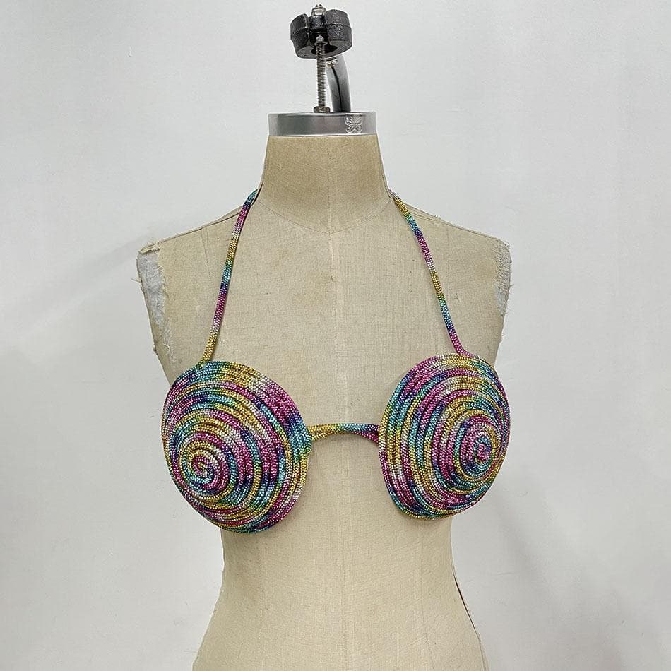 Halter beaded metal chain contrast bra top  | Festival Outfits Women
