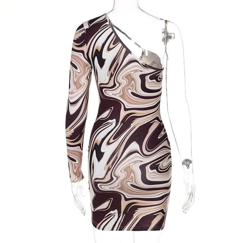 One shoulder irregular ripple hollow out cut out mini dress-final-sale  | Festival Outfits Women