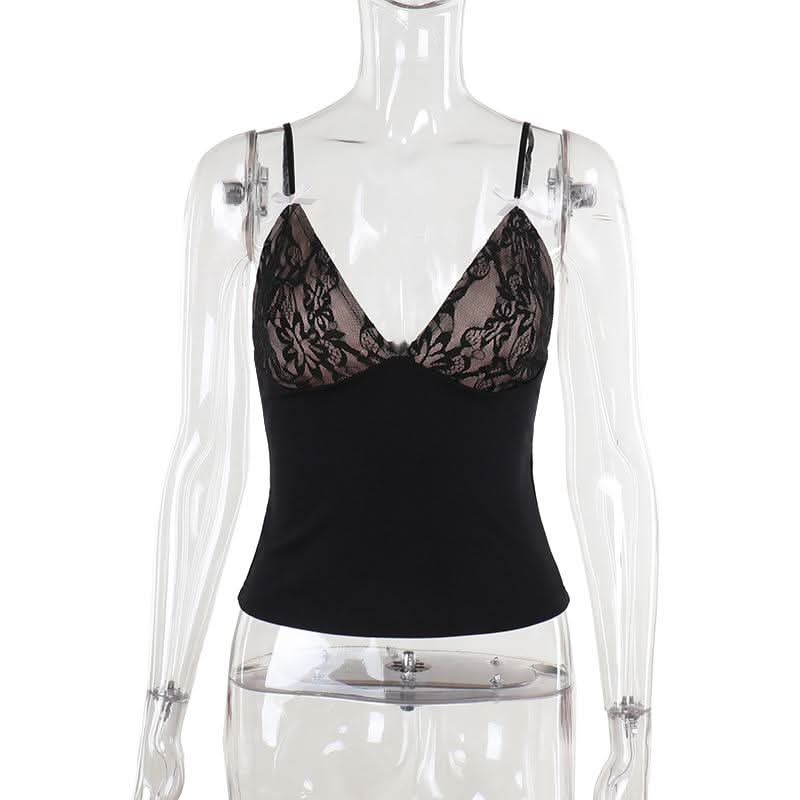 Bowknot deep V neck backless lace cami top  | Festival Outfits Women