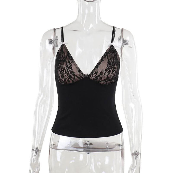 Bowknot deep V neck backless lace cami top  | Festival Outfits Women