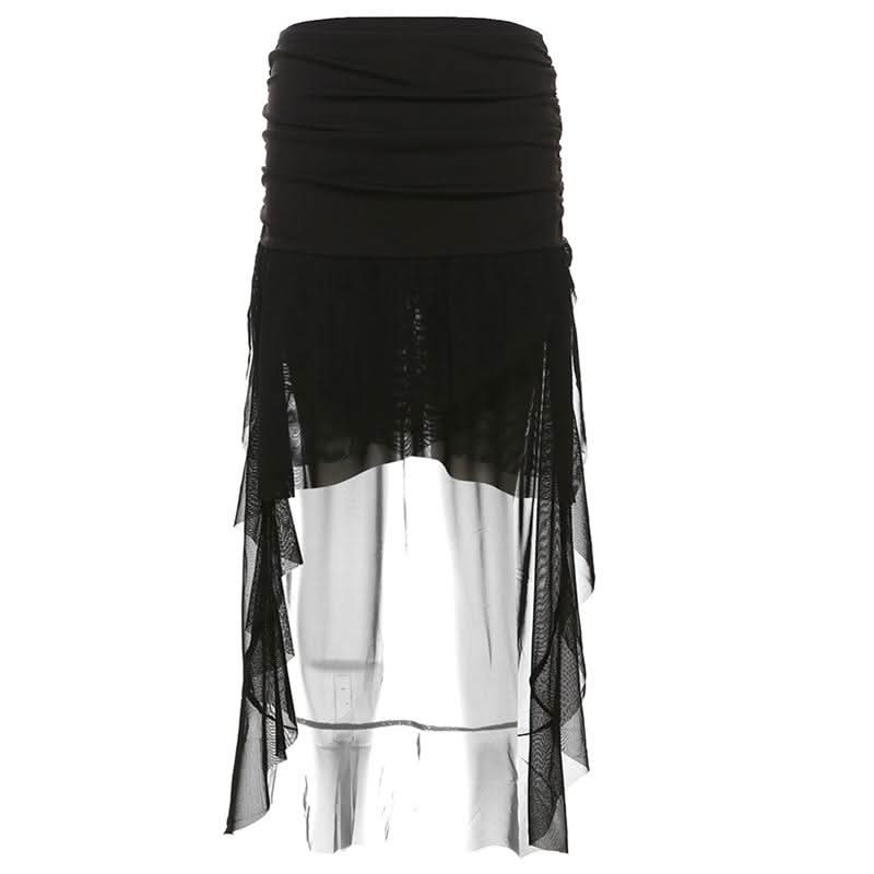 Ruched ruffle mesh mini skirt  | Festival Outfits Women