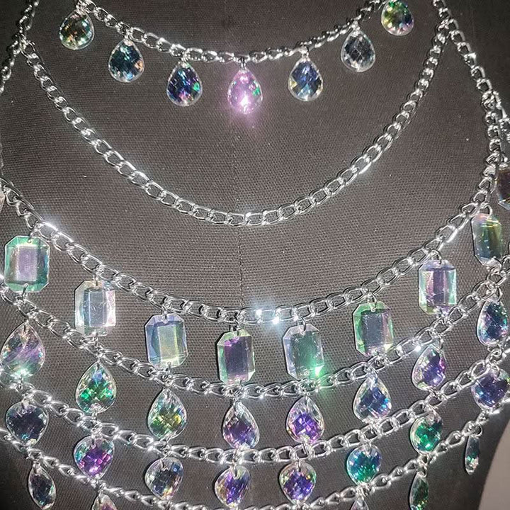 Halter crystal hollow out metal chain waist chain set  | Festival Outfits Women
