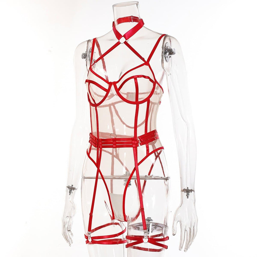 Mesh print garter o ring halter bodysuit  | Festival Outfits Women