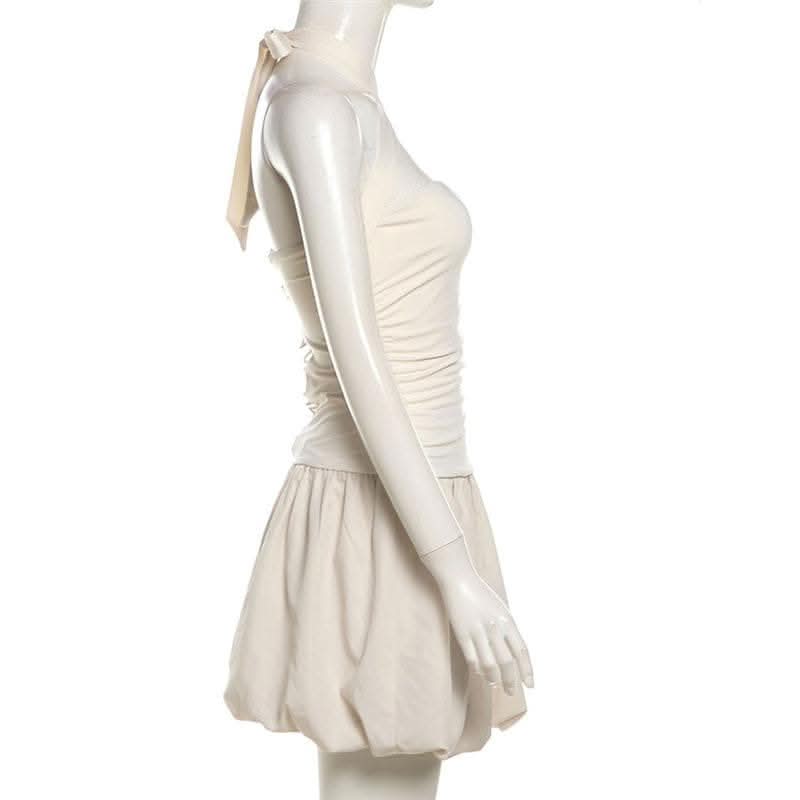 Halter cross front lace up mini dress-final-sale  | Festival Outfits Women