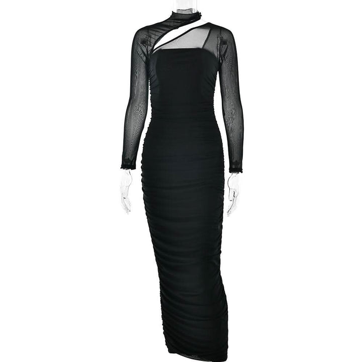 Long sleeve mesh ruched maxi dress  | Festival Outfits Women