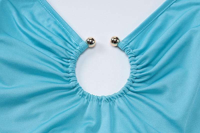 O ring ruched hollow out high slit cami cut out maxi dress  | Festival Outfits Women