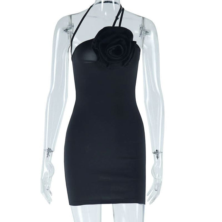 Irregular flower applique backless cami mini dress  | Festival Outfits Women