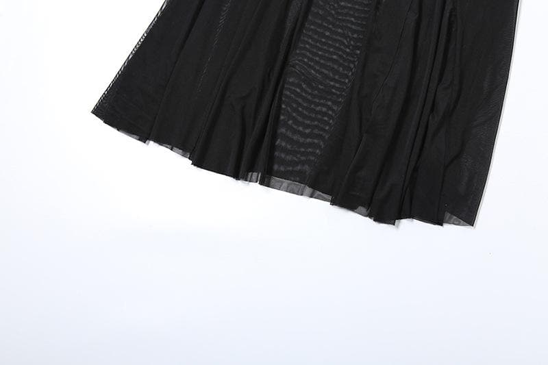 Mesh patchwork stitch solid maxi skirt  | Festival Outfits Women