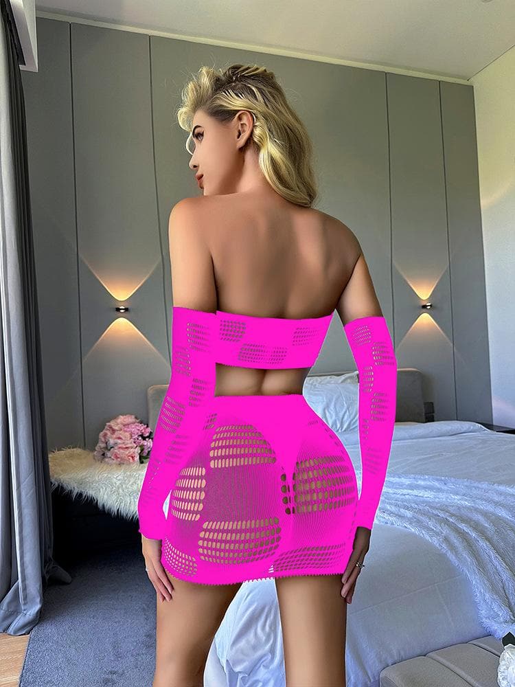 Gloves fishnet patchwork tube mini skirt set  | Festival Outfits Women