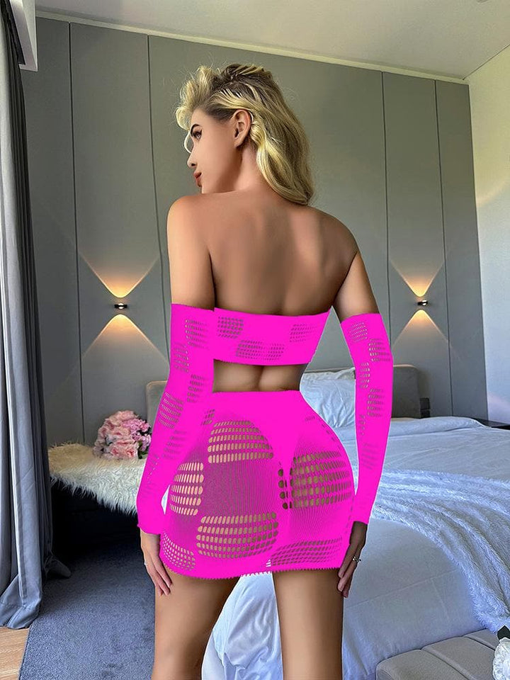 Gloves fishnet patchwork tube mini skirt set  | Festival Outfits Women