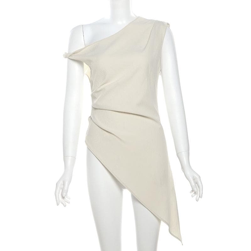 Off shoulder irregular solid zip-up top  | Festival Outfits Women