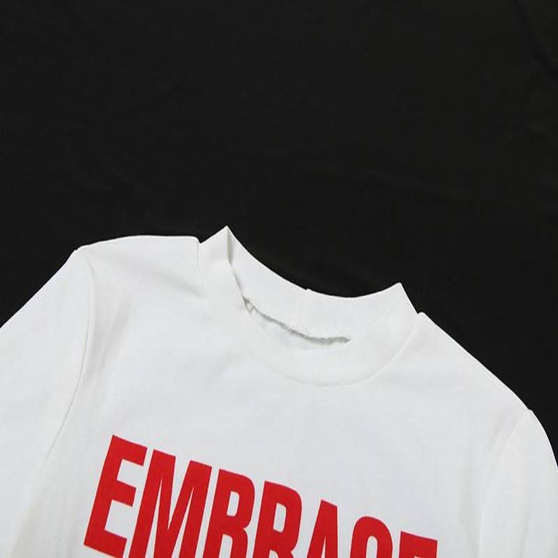 Crewneck short sleeve "EMBRACE" pattern crop top  | Festival Outfits Women