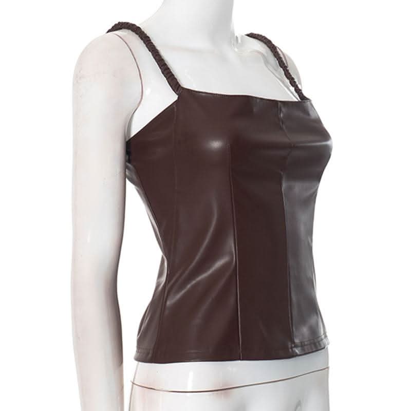 PU leather backless cami top-final-sale