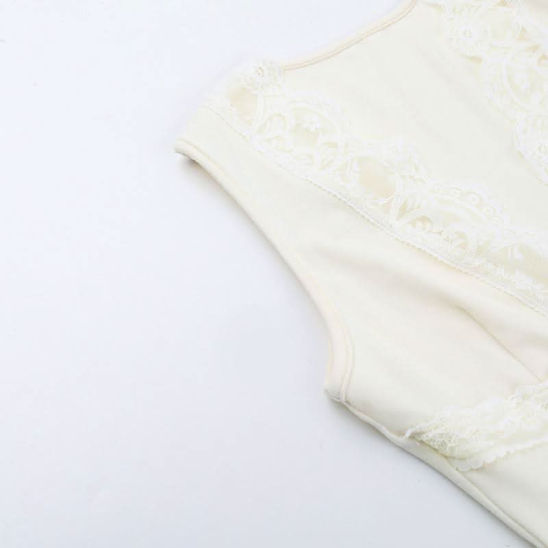 Lace hem deep V neck bowknot solid top  | Festival Outfits Women