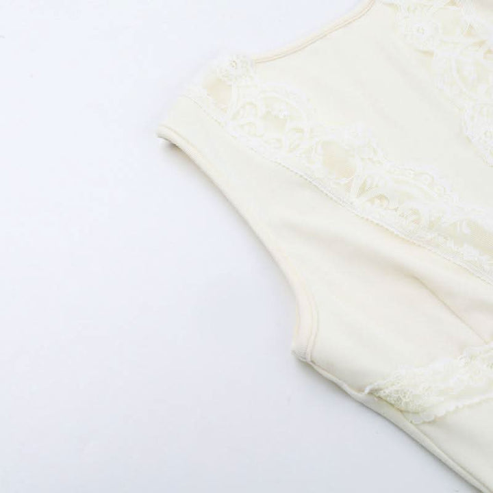 Lace hem deep V neck bowknot solid top  | Festival Outfits Women
