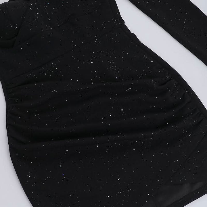 Irregular long sleeve one shoulder ruched mini dress  | Festival Outfits Women