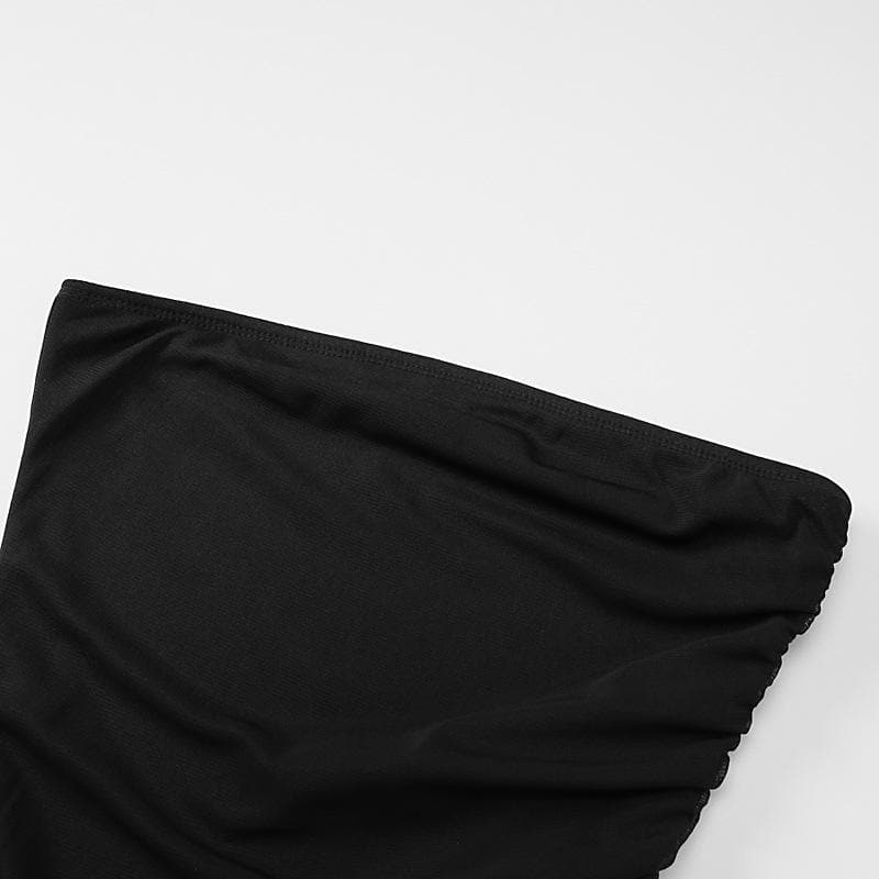 Drawstring ruched mesh irregular tube mini dress  | Festival Outfits Women