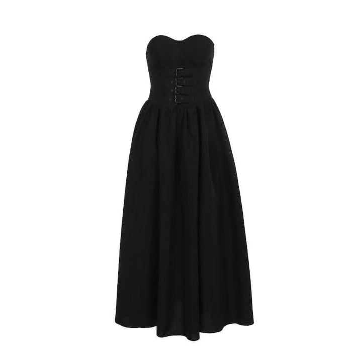 Buckle smocked sweetheart neck tube midi dress-final-sale  | Festival Outfits Women