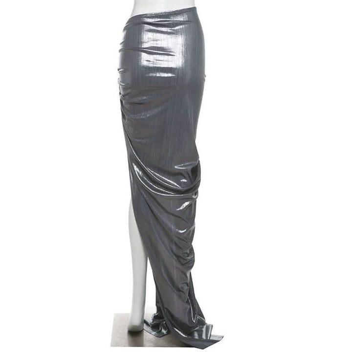 Metallic slit ruched maxi skirt  | Festival Outfits Women