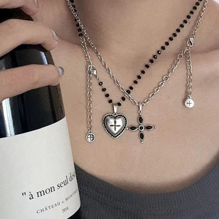 Heart cross beaded 2 pcs necklace  | Festival Outfits Women