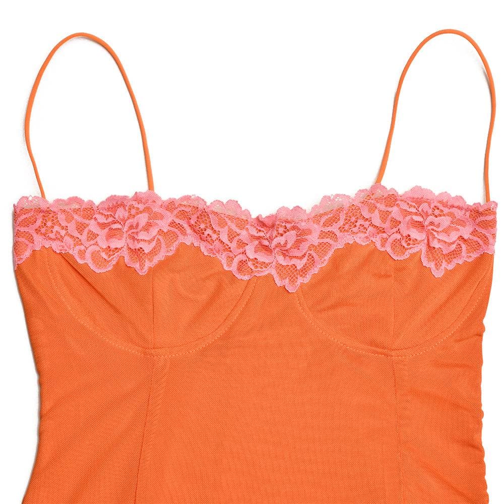 Lace hem patchwork mesh slit cami midi dress  | Festival Outfits Women