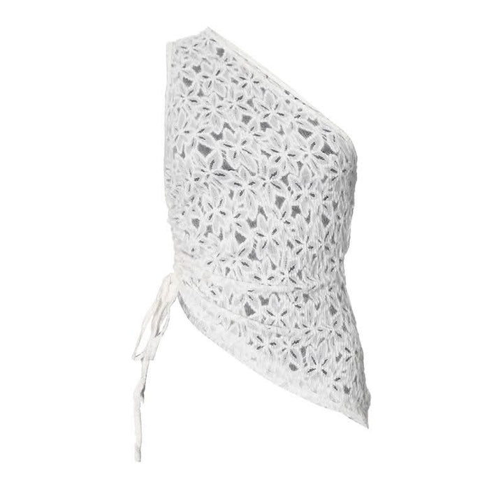 One shouler drawstring lace fluffy top  | Festival Outfits Women