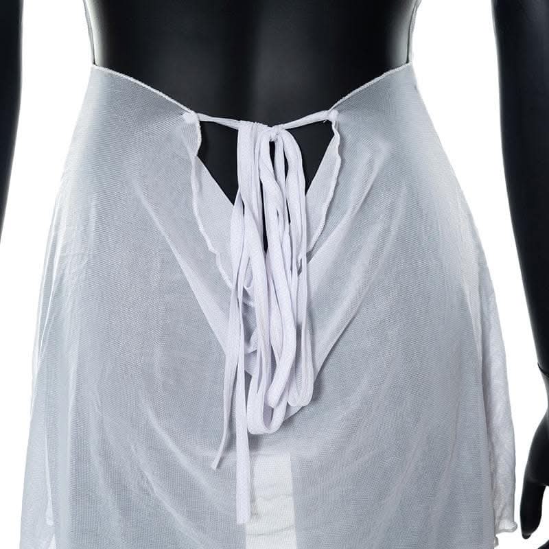 Halter cowl neck sheer mesh ruffle mini dress-final-sale