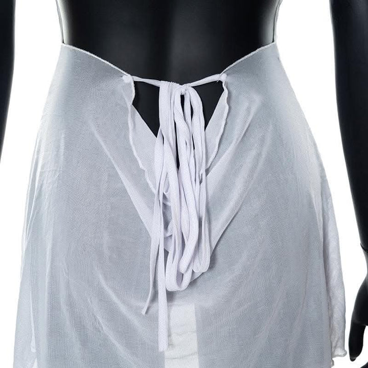 Halter cowl neck sheer mesh ruffle mini dress-final-sale