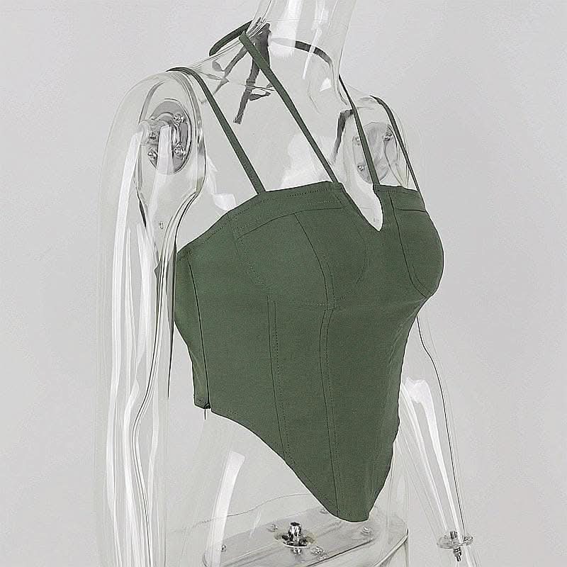 Solid halter notch neck self tie backless cami crop top-final-sale  | Festival Outfits Women