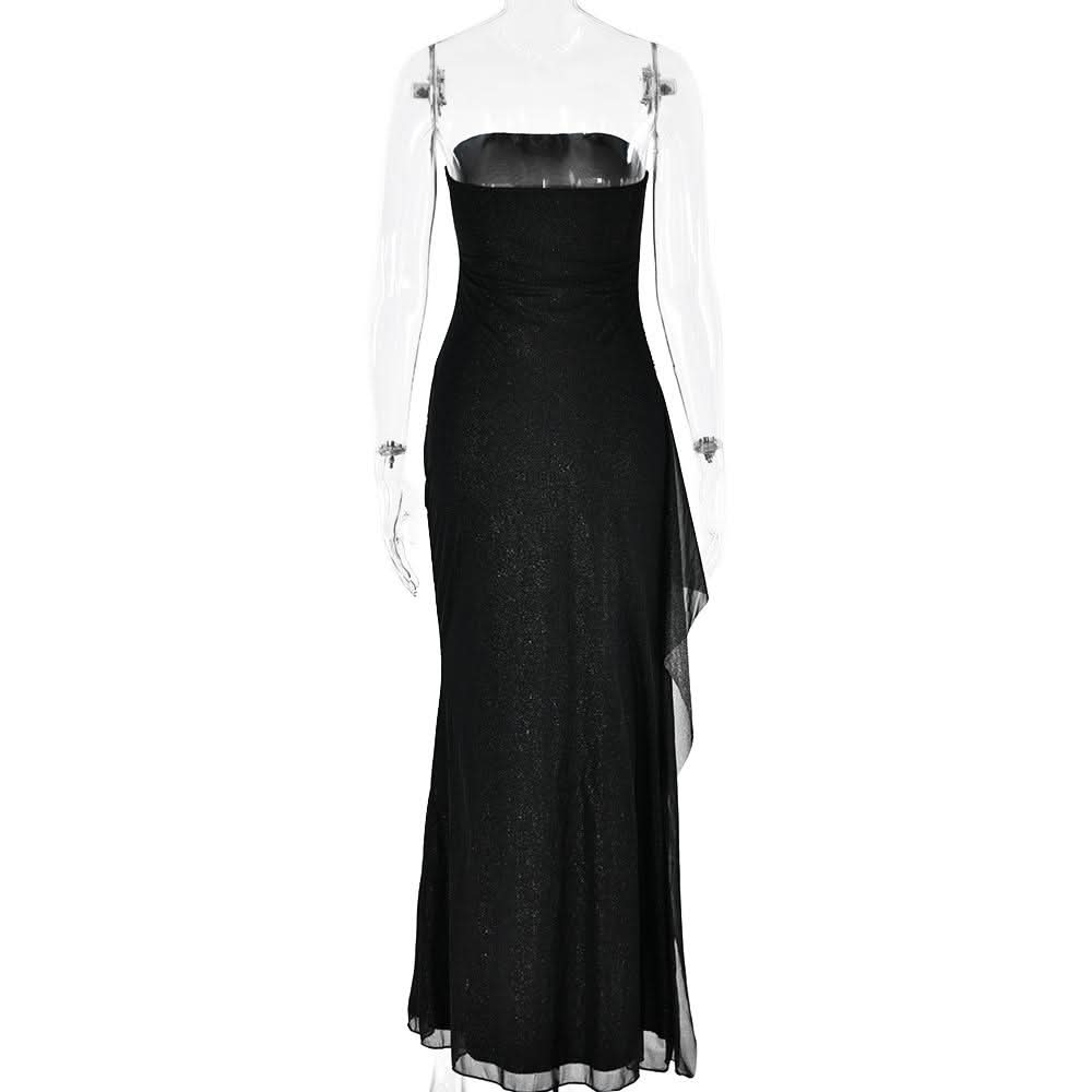 Slit ruched backless irregular tube maxi dress  | Festival Outfits Women