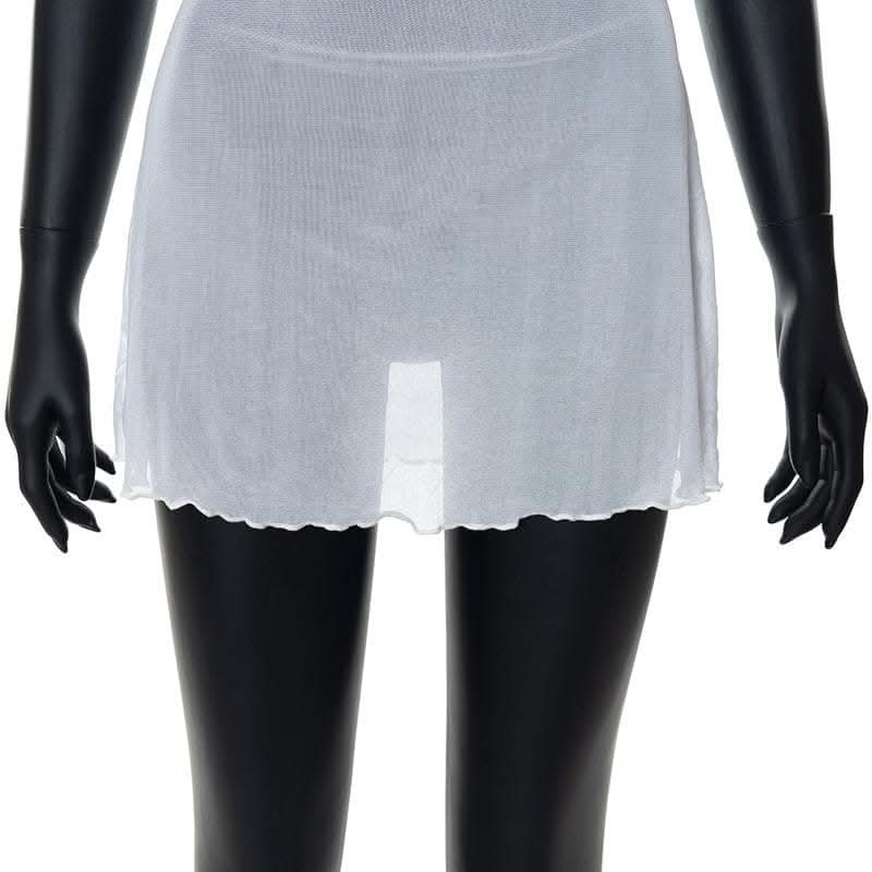 Halter cowl neck sheer mesh ruffle mini dress-final-sale