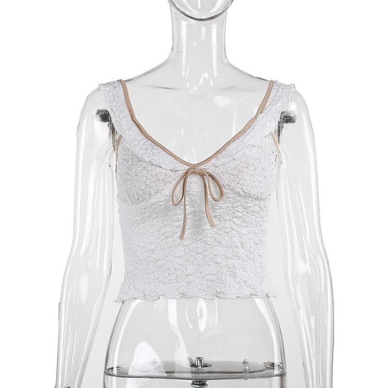 V neck ruffle textured smocked cami top  | Festival Outfits Women